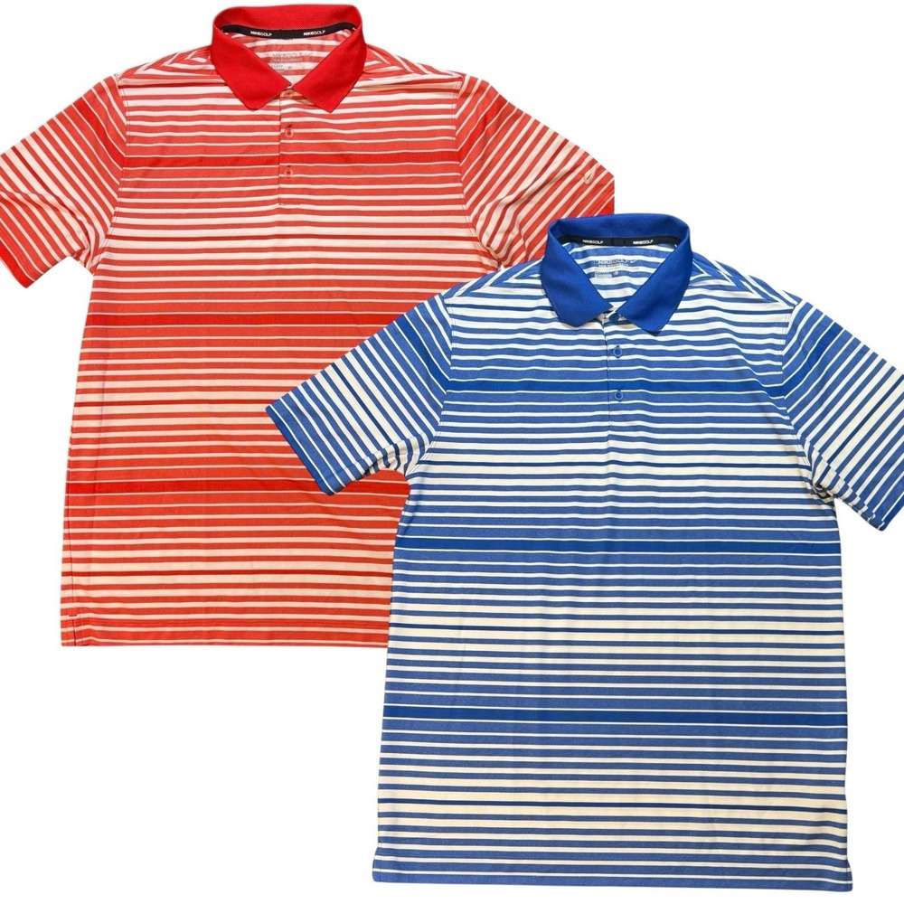 Lot Of 2 Nike Golf Dri-FIT Tour Performance Polo Shirt Stretch Striped Men Large